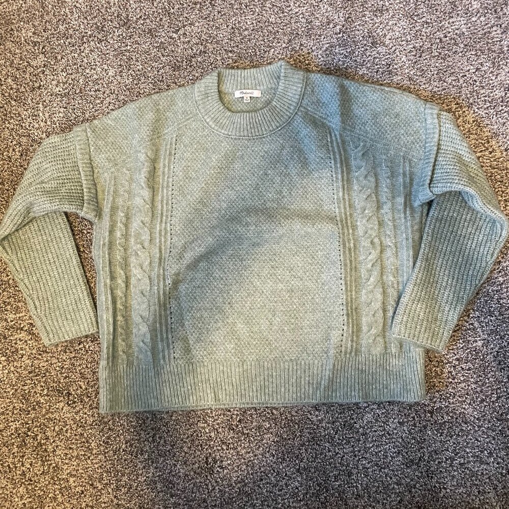 Madewell Mint Green Sweater with Cable Knit Design
